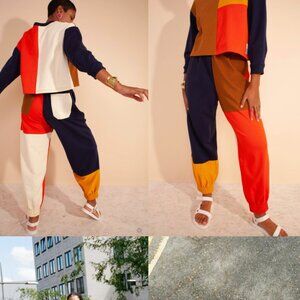 NWOT L. F. Markey Andrea Colorblock Patchwork Fleece Jogger Sweatpants